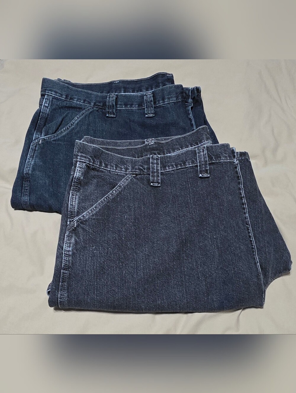 2 Pair Of Men's Wrangler Stonewashed Black&Blue Denim Carpenter Shorts Size 46